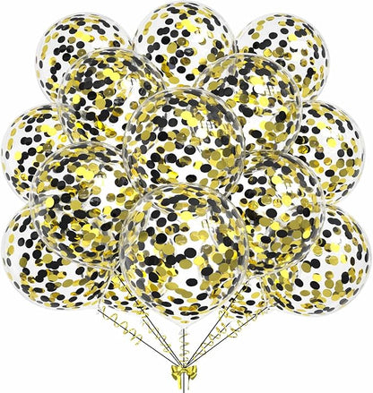 50pcs Gold Black Foil Confetti Balloons, 12 inch Latex Balloon by KALOR