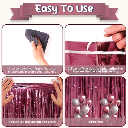 Voircoloria Burgundy Foil Fringe Backdrop Curtains, 2 Pack | Tinsel Streamers - Image 3