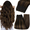 YoungSee 125g Weft Hair Extensions Brown Balayage Sew in Hair Extensions Balayage Medium Brown Mix Dark Sew in Hair Extension Real Human Hair for Women 22 Inch