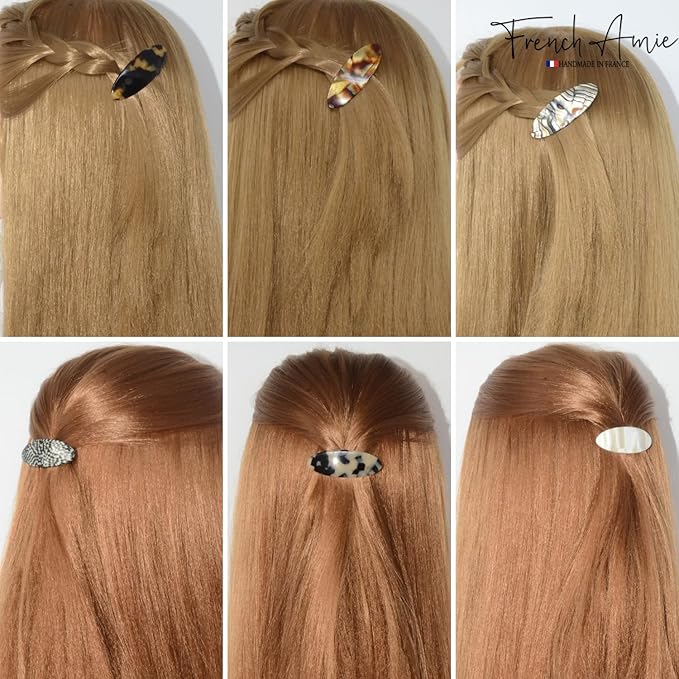 French Amie Oval Mini Silver Grey Opera Tokyo White Tokyo Amber Brown Ivory Set of 6 Onyx Handmade Celluloid Hair Clip Barrette for Girls (2.5 inch)