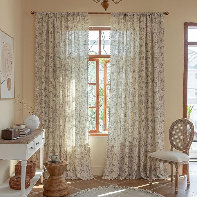 ENJOYBRIDAL Floral Curtains 63 Inch Length Vintage 2 Panels Drapes Short Rod - Image 2