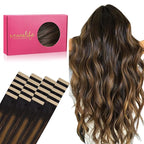 WENNALIFE Tape in Hair Extensions Human Hair, 20pcs 50g 20 inch Natural Black Mixed Chestnut Brown Remy Hair Extensions Straight Human Hair Tape in Extensions Skin Weft Tape Extensions Human Hair