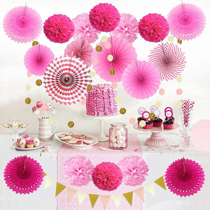 Party Decoration, Pom Poms Flowers, Garlands String Polka Dot and Triangle - Image 6