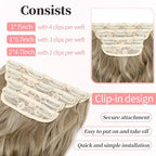 KooKaStyle Hair Extensions Ashy Taupe Blonde Clip in Synthetic Highlight Long Wavy 4PCS Thick Hairpieces for Daily Use 20 Inch for Women