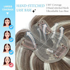 SARO-UP Hair Toppers for Women Real Human Hair Toppers for Women with Thinning Hair pieces with No Bangs 3 * 4Inch Hand-Tied Invisible Upgrade Swiss Base 10Inch Topper (Mixed Light Grey)