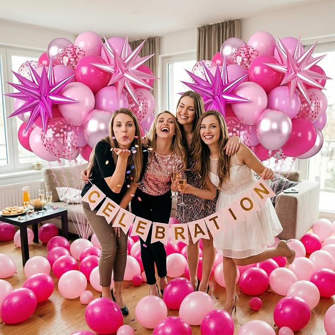 Biapian Pink Balloons Set, Hot Pink Party Balloons, 12 Inch Pink Confetti - Image 4