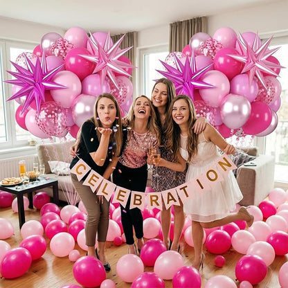 Biapian Pink Balloons Set, Hot Pink Party Balloons, 12 Inch Pink Confetti - Image 4