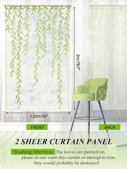 Willow Voile Curtains Cute Green Sheers Leaf Tulle Vine Window Sheers Ivy - Image 2