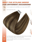 Sunny Hair Tape in Hair Extensions Real Human Hair Invisible Remy Hair Extensions Tape ins for Women Dark Brown Root to Caramel Blonde Balayage 12 inch 20Pcs