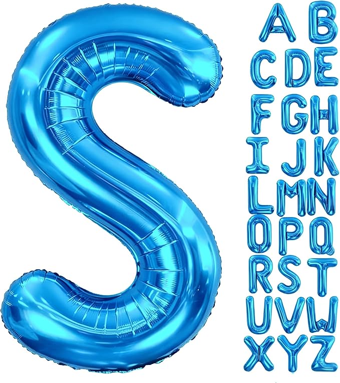 Letter S Balloon 40 Inch Blue, Giant Alphabet Foil Balloon, Big Mylar Party by Aeniaza