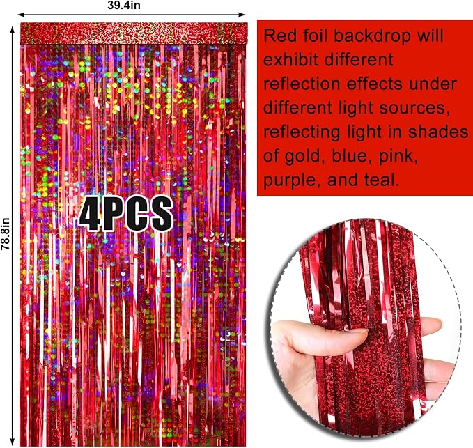 4 Packs Red Foil Fringe Curtain, Baby Shower, Casino Party Decorations Supplies - Image 6