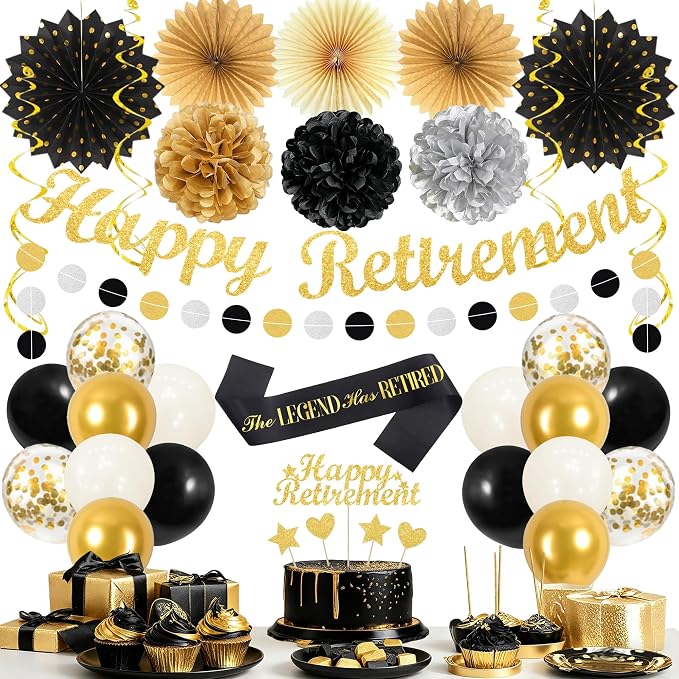 Vlipoeasn Black Gold Retirement Decorations by Vlipoeasn