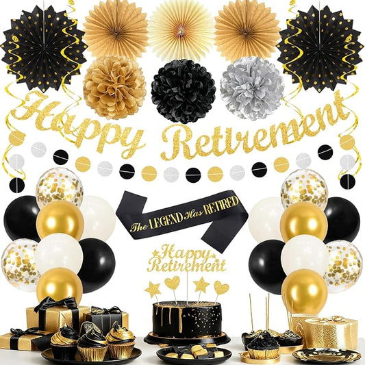 Vlipoeasn Black Gold Retirement Decorations by Vlipoeasn