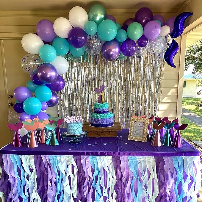 Mermaid Party Balloons 55 Pack, 12 Inch Metallic Purple Teal Blue Turquoise - Image 6