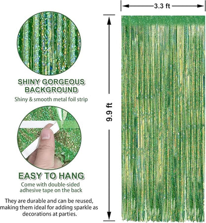 Crosize 2 Pack Laser Green Party Streamers Backdrop, 3.3 x 9.9 ft | Tinsel Foil - Image 2