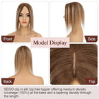 SEGO Hair Topper for Women, No Bangs Real Human Hair Topper with Anti-Slip Clips (12 Inches #4T4P27 Ombre Medium Brown Mix Dark Blonde)