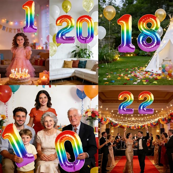 40 Inch Number 18 Balloons for 18th Birthday Party Decorations, 0-100 Rainbow - Image 7