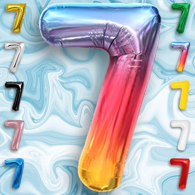 Rainbow Number Balloons 7 Mylar Foil 40 Inch - Image 3
