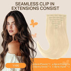 DOORES Clip-in Real Human Hair Extensions, Bleach Blonde 22 Inch 7pcs 110g, Invisi Edge Seamless Clip-ins, Remy Straight Natural Long Hair