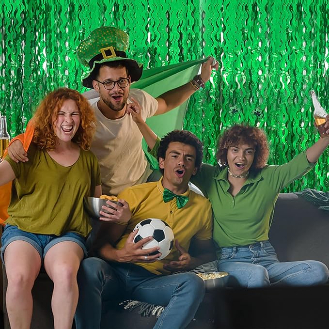 Green Tinsel Foil Fringe Curtains Wavy Backdrop - Image 5