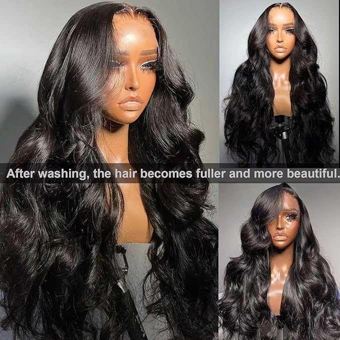 Lemoda Malaysian Body Wave 13x4 Full Lace Frontal Virgin Human Hair Wigs Body Wave HD Transparent Lace Front Wig 30Inch Unprocessed Virgin Human Hair Natural Black