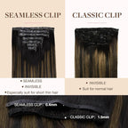 GOO GOO Clip in Hair Extensions Real Human Hair, Remy Human Hair Extensions Clip ins for Women, Natural Human Hair, 16inch 110g 7Pcs, 1B/6/1B Balayage Natural Black to Chestnut Brown