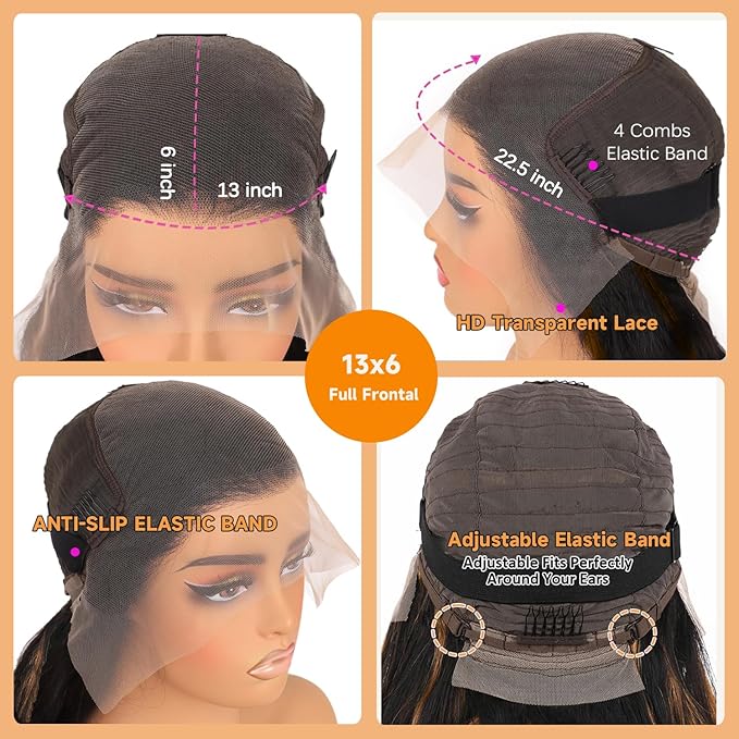 30 Inch Balayage 13x6 Ombre Lace Front Wig Human Hair Colored 1b/27 Honey Blonde Highlight Body Wave Lace Front Wigs Human Hair 200 Density HD Lace Frontal Wigs Pre Plucked Glueless Wigs for Women