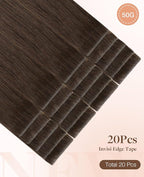 GOO GOO Invisi Edge Tape in Hair Extensions Human Hair, 4A Chocolate Brown 20pcs 20inch 50g, Virgin Remy Hair, Seamless Injected Tape, Natural Look