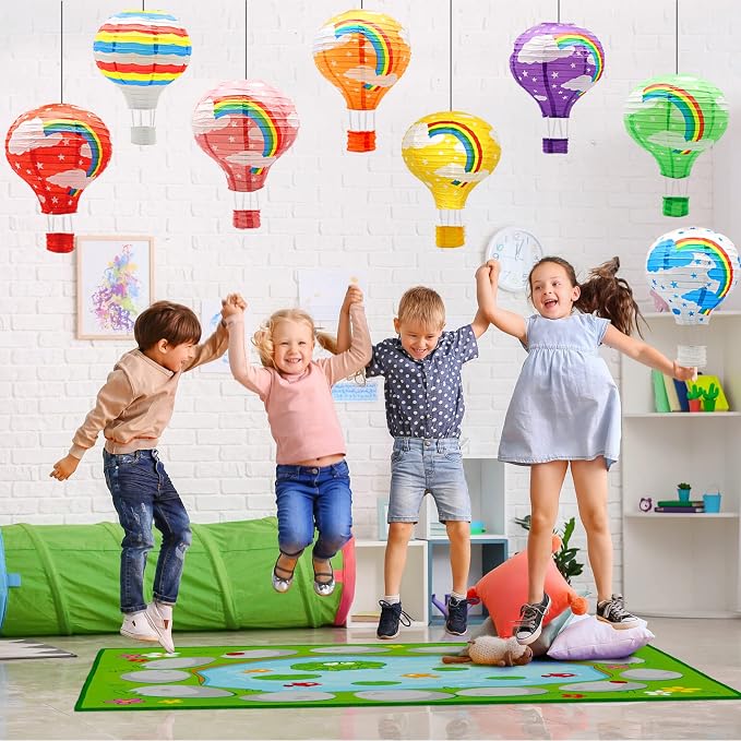 8 Pcs Rainbow Hot Air Balloon Paper Lanterns, 12 in Hanging Ceiling Decor | - Image 6