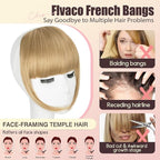 Clip in Bangs, Synthetic French Bangs Hair Clip, Blonde Mix Light Blonde Fake Bangs Fringe with Temples Hairpieces for Women Natural Curved Hair Extensions for Daily Wear