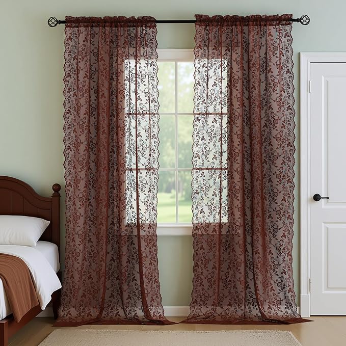 FINECITY Chestnut Brown Lace Curtains - Image 5