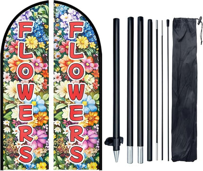 Flowers Feather Flag With Pole Kit, 8FT Double Sided Floral Advertising Swooper by WOANIXY---ProfessionalCustomFeatherFlagCustomBanner
