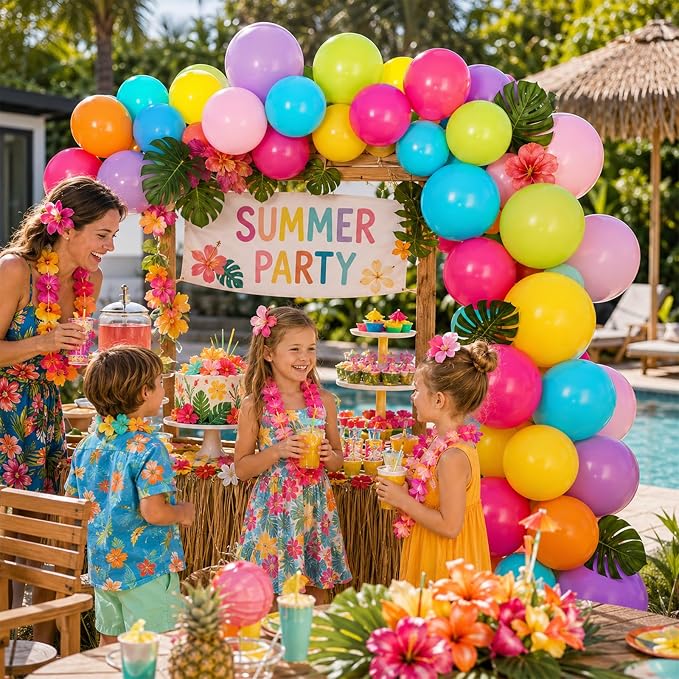 Rainbow Balloons, Hot Pink, Teal Blue, Kids Birthday Luau Beach Summer Pool - Image 4