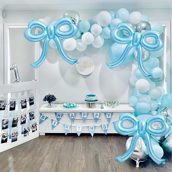 4 Pcs Blue Bow Balloons Bow Birthday Party Decorations - Image 4
