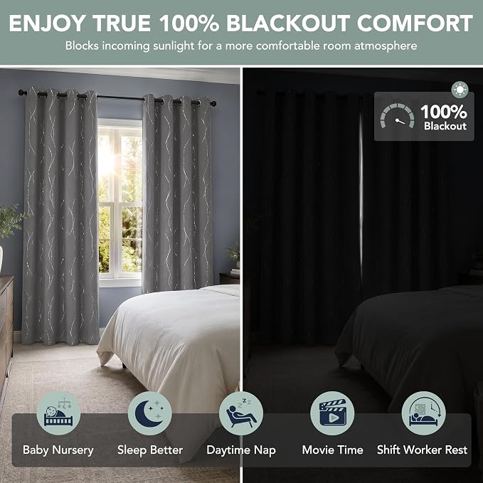 Deconovo 100% Blackout Living Room Curtains 84 Inches Long, Thermal Insulated - Image 2