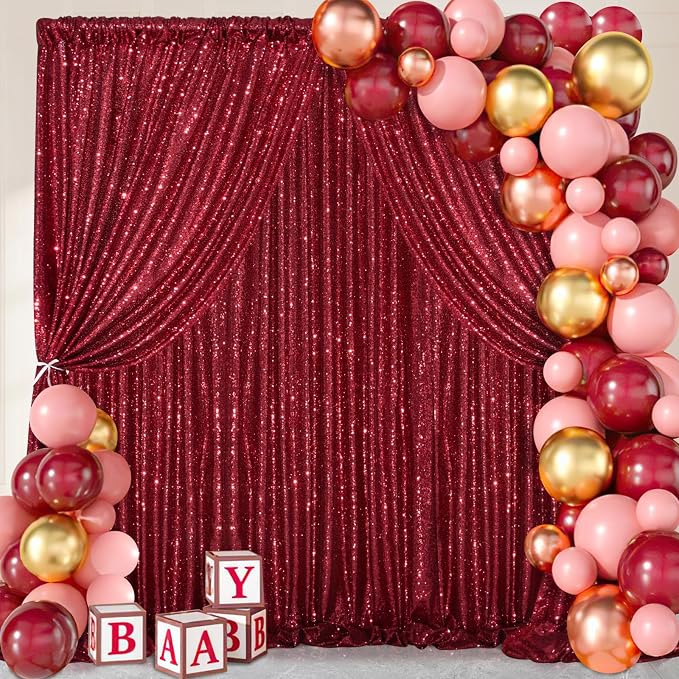 Burgundy Sequin Backdrop 2 Pcs 5FTx10FT Glitter Backdrop Curtains Birthday - Image 4
