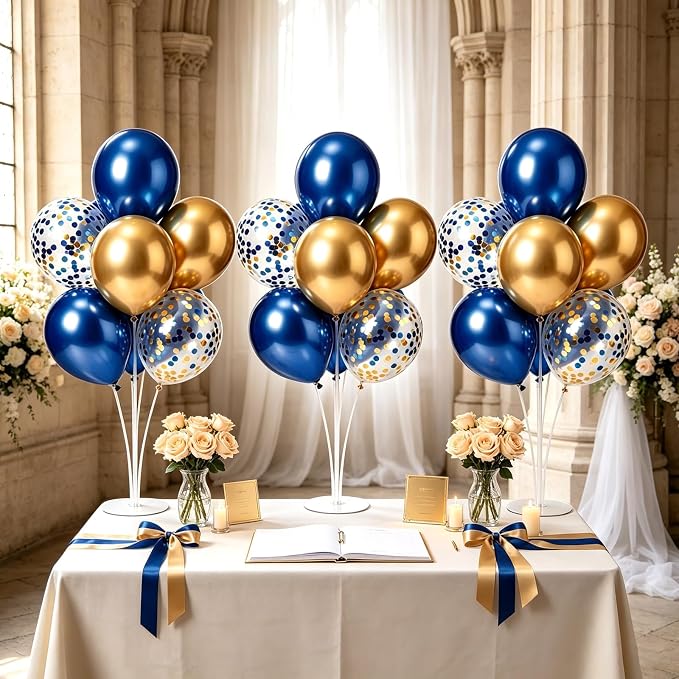 6 Set Navy Blue Gold Balloons Stand Kit by Unknown