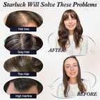 starluck Hair Toppers for Women Real Human Hair With Bangs, 100% Remy HumanHair Toppers for Women Hand-woven with Thinning,Cover Gray Roots,Adds Volume,Mixed Blonde And Brown