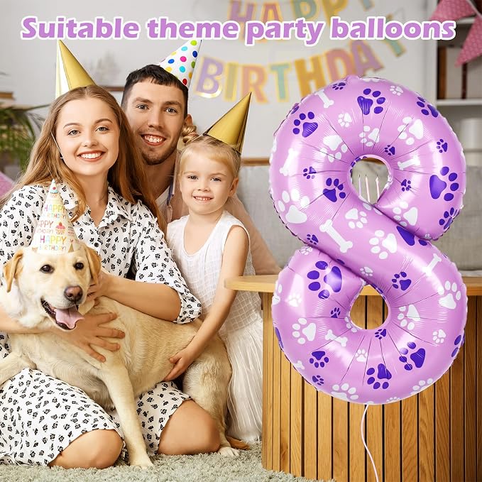 40 Inch Pink Dog Paw Birthday Balloons, Numeral 8 Balloons - Image 3