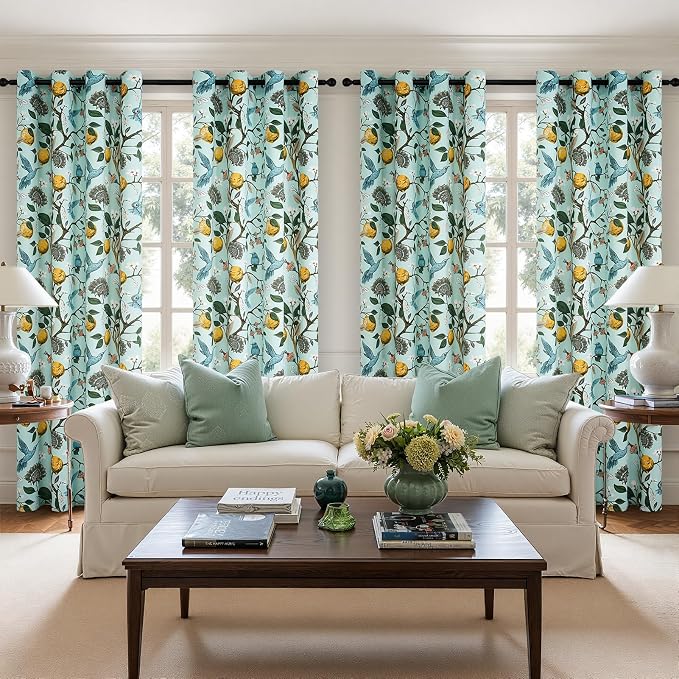 Topfinel Green Floral Curtains 84 Inches Long Vintage French Country Grommet - Image 4