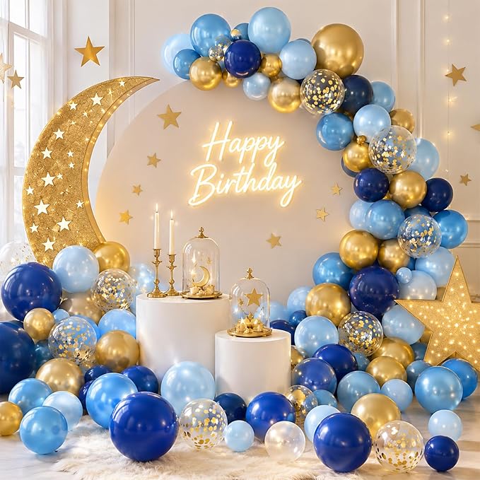 Metallic Chrome Blue Gold Balloons - Image 3