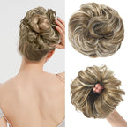 Large Messy Bun Hair Piece Curly Synthetic Extensions Scrunchies Fake Chignon Updo Hairpieces for Women Natural Blonde Highlights