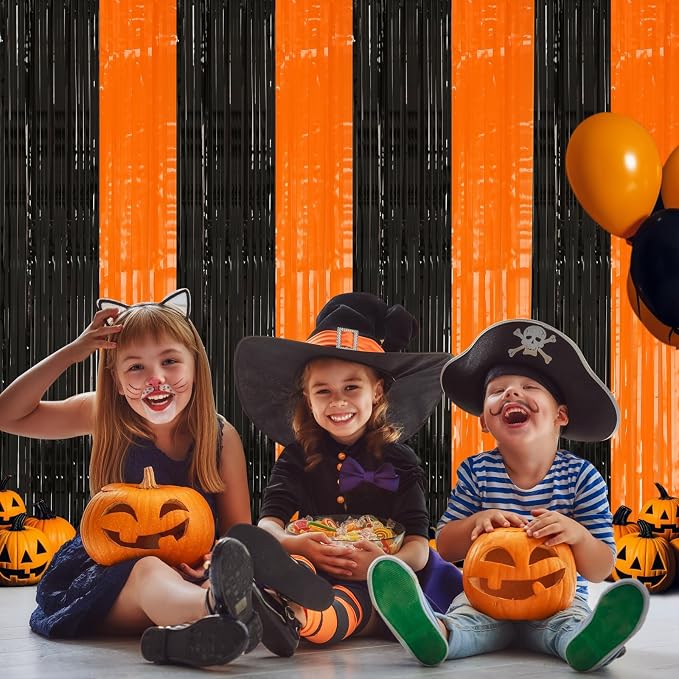 PIGETALE 2 Pack Black and Orange Tinsel Foil Fringe Curtain, 3.2Ftx8.2Ft - Image 2