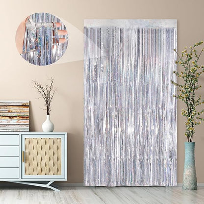 Silver Party Streamers 2Pack Metallic Tinsel Foil Fringe Curtains 3.3X 8.3ft - Image 7