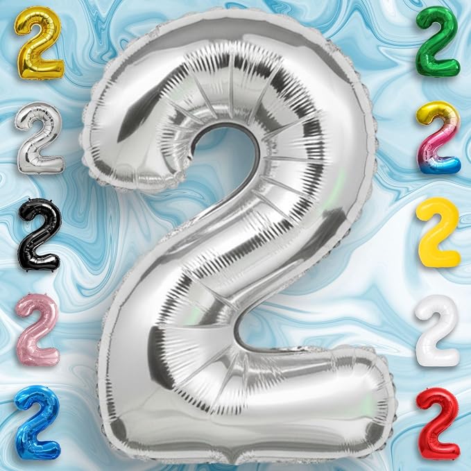 Silver Number Balloon 2 Mylar Foil Balloons 32 inch - Image 3