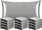 NTBAY 12 Pack Satin King Pillowcases for Hair and Skin, Luxurious and Silky Pillow Cases with Envelope Closure, 20 x 36 Inches, Grey