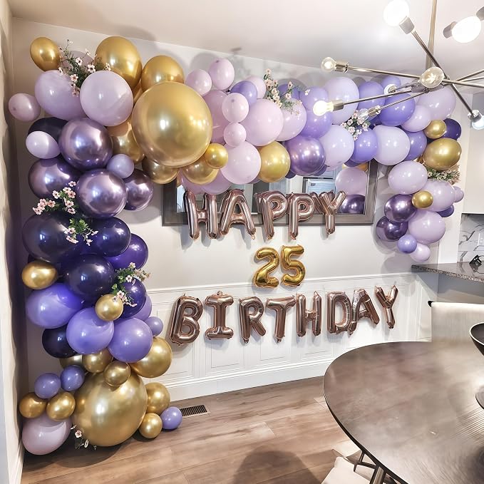 Purple and Gold Balloons, 12 Inch 35PCS Dark Pastel Purple Lavender Balloons - Image 3