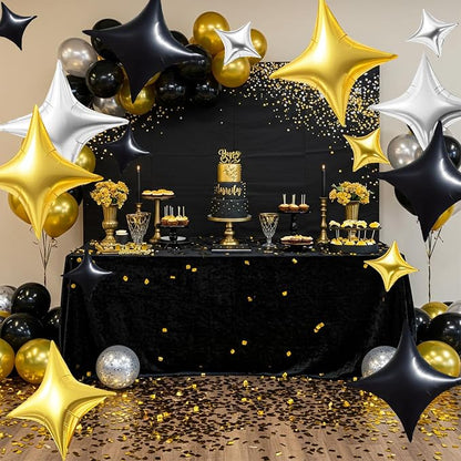 TONIFUL 30Pcs Four Pointed Star Balloon Black Gold Silver Foil Balloon | - Image 5