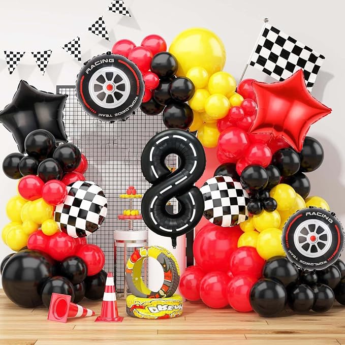 Race Car Balloons, 40 Inch Racetrack Number 8 Balloon, Big Number Balloons Black - Image 5