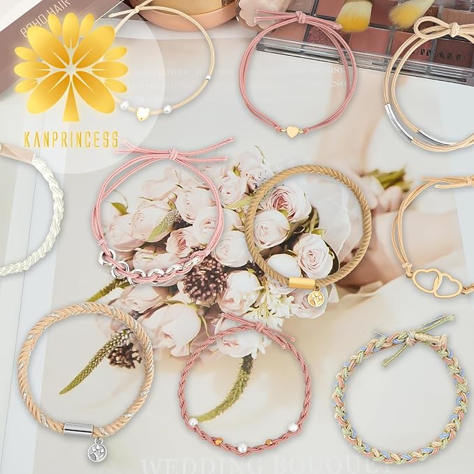 Hair Tie Bracelet, 10 Pcs Boho Hair Ties For Girls and Women, Elastic Hair Ties, Hair Bands For Ponytails, Ponytail Holder For Daily Life, Sport, Cooking, Working (Set 13)